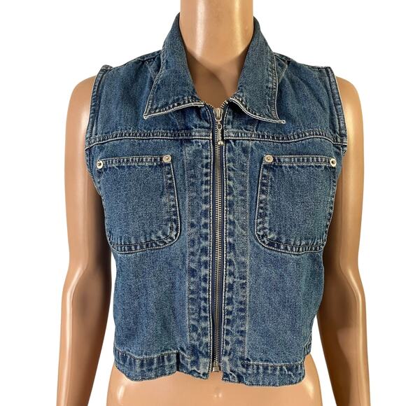 kathy ireland Jackets & Blazers - Kathy Ireland Denim Zip Vest Womens Small Blue Jean Sleeveless Jacket Top